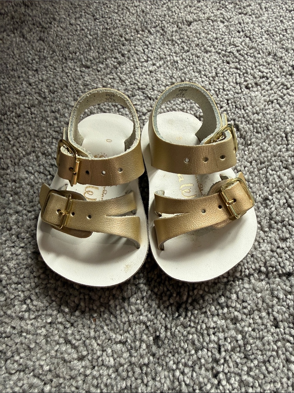 Kids Metallic Gold Buckle Sandals - Adjustable Straps Sun San Sea Wees